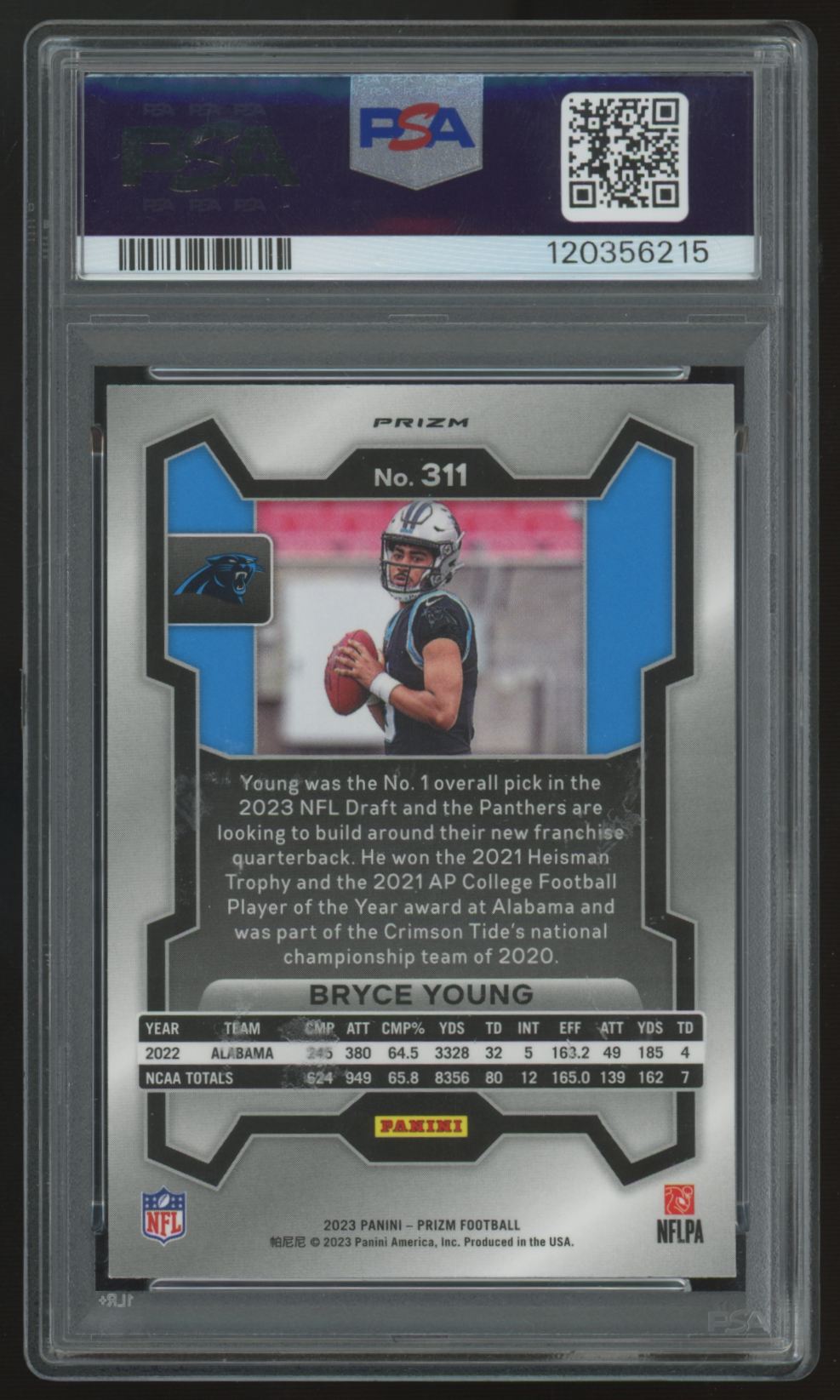 2023 Panini Prizm Bryce Young RC Orange Lazer #311 PSA 10