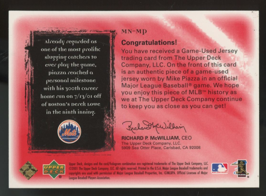 2001 Ultimate Collection Mike Piazza Red Magic Numbers Patch /30 #MN-MP