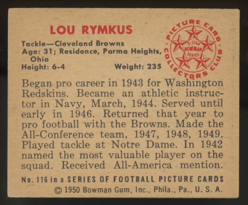1950 Bowman Lou Rymkus #116 EX