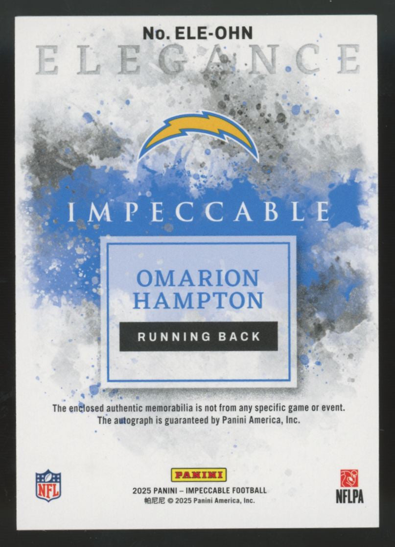 2025 Panini Impeccable Omarion Hampton RC Elegance Patch Auto RPA /99 #ELE-OHN
