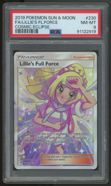 2019 Pokemon Lillie's Full Force Cosmic Eclipse Full Art #230 PSA 8