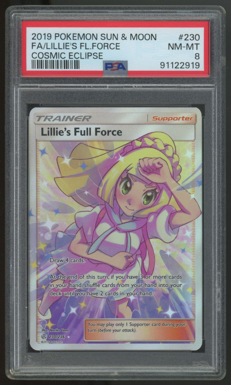 2019 Pokemon Lillie's Full Force Cosmic Eclipse Full Art #230 PSA 8