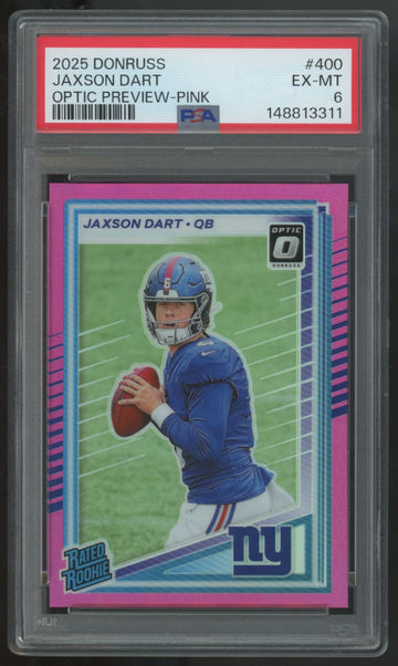 2025 Donruss Optic Preview Jaxson Dart RC Rated Rookie Pink #400 PSA 6