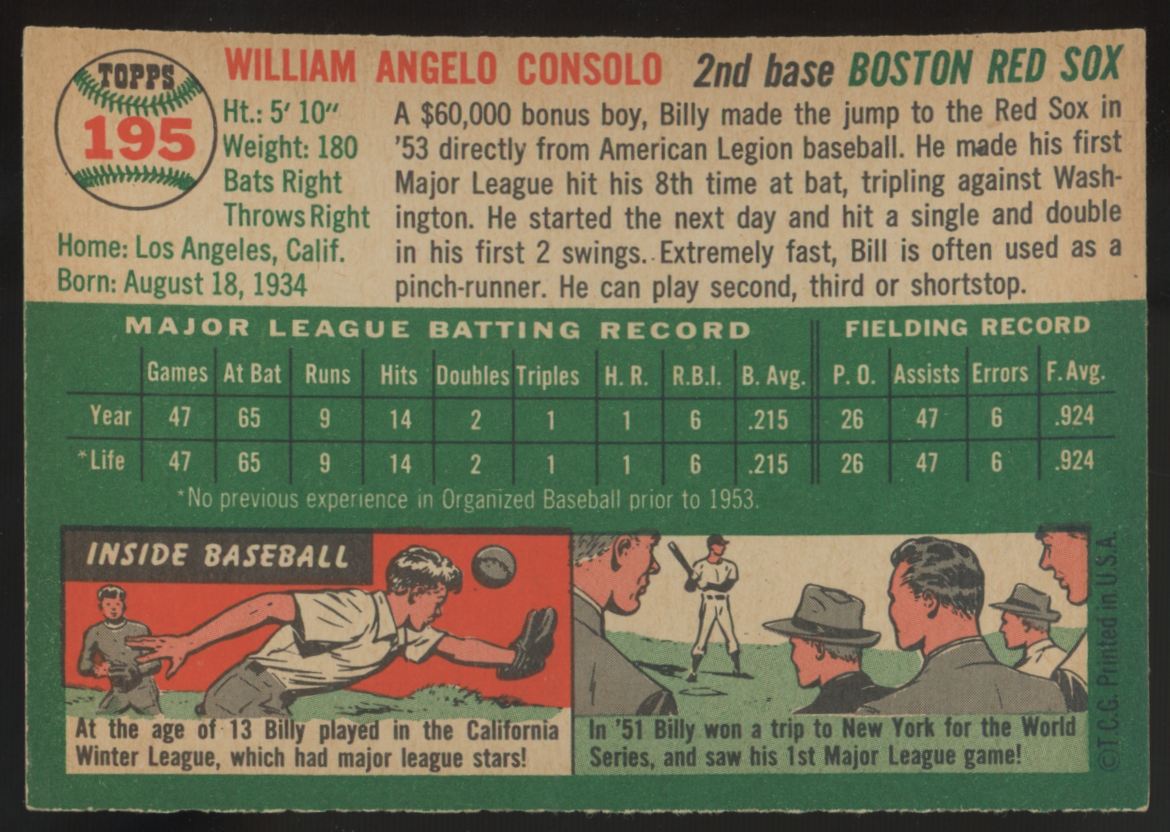 1954 Topps Bill Consolo #195 NM