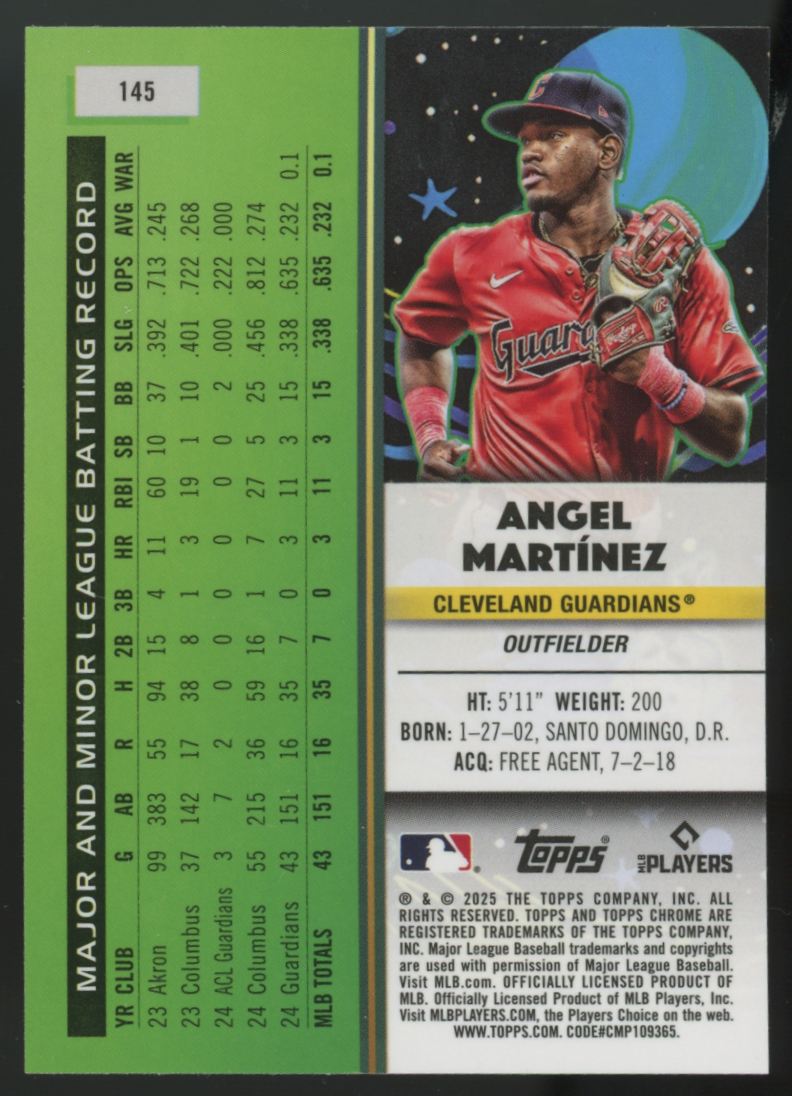 2025 Topps Chrome Cosmic Angel Martinez RC Green Space Dust Refractor /75 #145