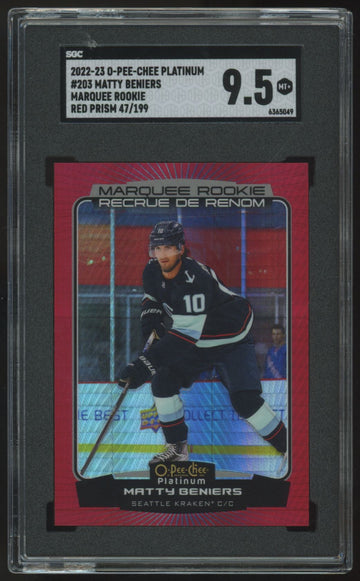2022-23 O-Pee-Chee Platinum Matty Beniers RC Marquee Red Prism /199 #203 SGC 9.5