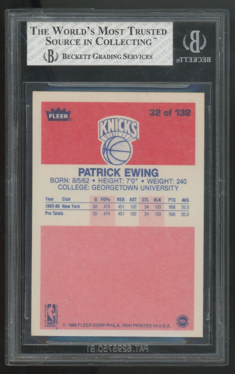 1986-87 Fleer Premier Patrick Ewing RC #32 BGS 8