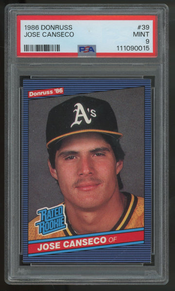 1986 Donruss Jose Conseco RC Rated Rookie #39 PSA 9