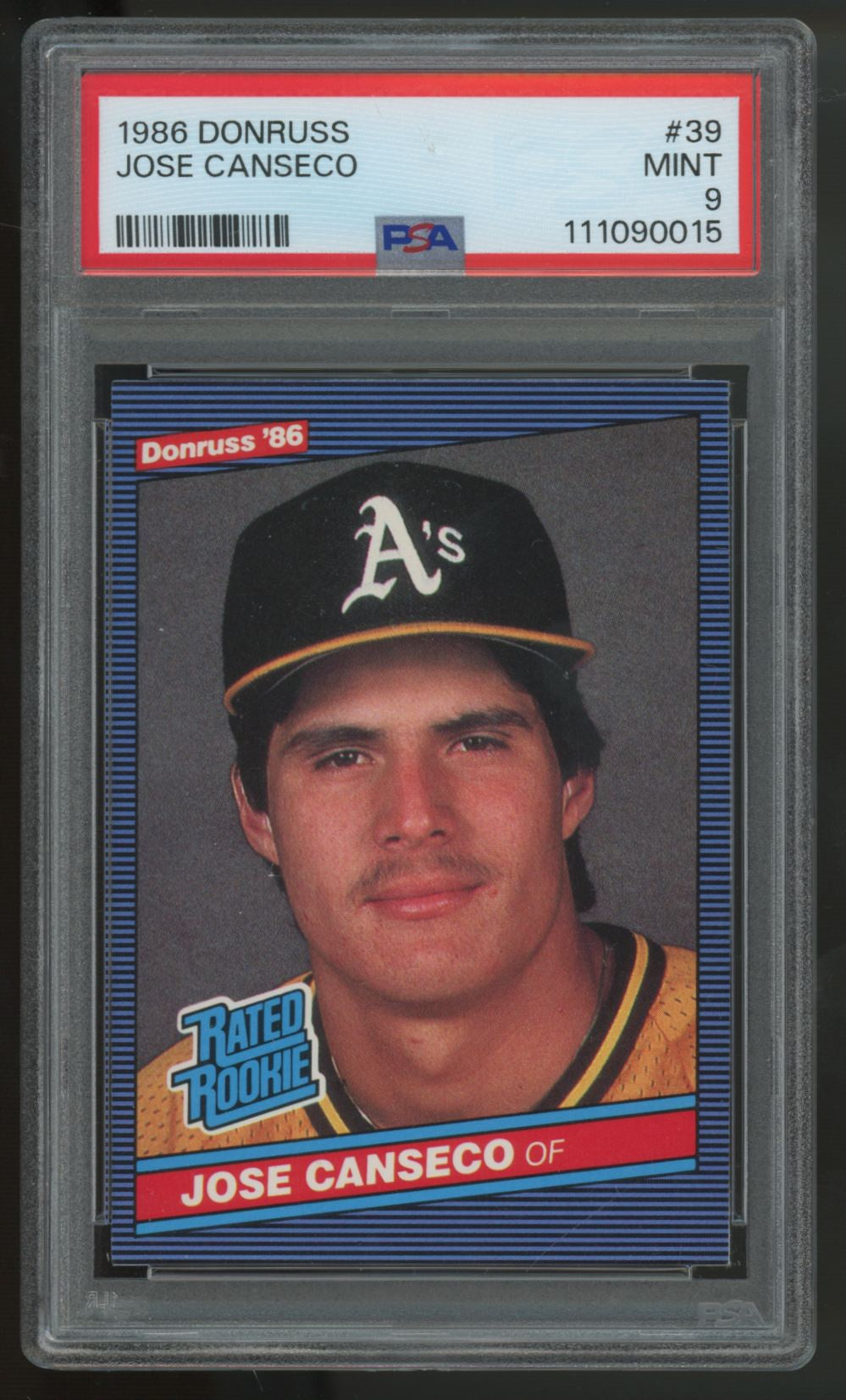 1986 Donruss Jose Conseco RC Rated Rookie #39 PSA 9