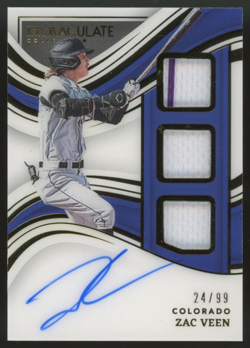 2023 Immaculate Collection Baseball Zac Veen Triple Patch Auto /99 #PTS-ZV
