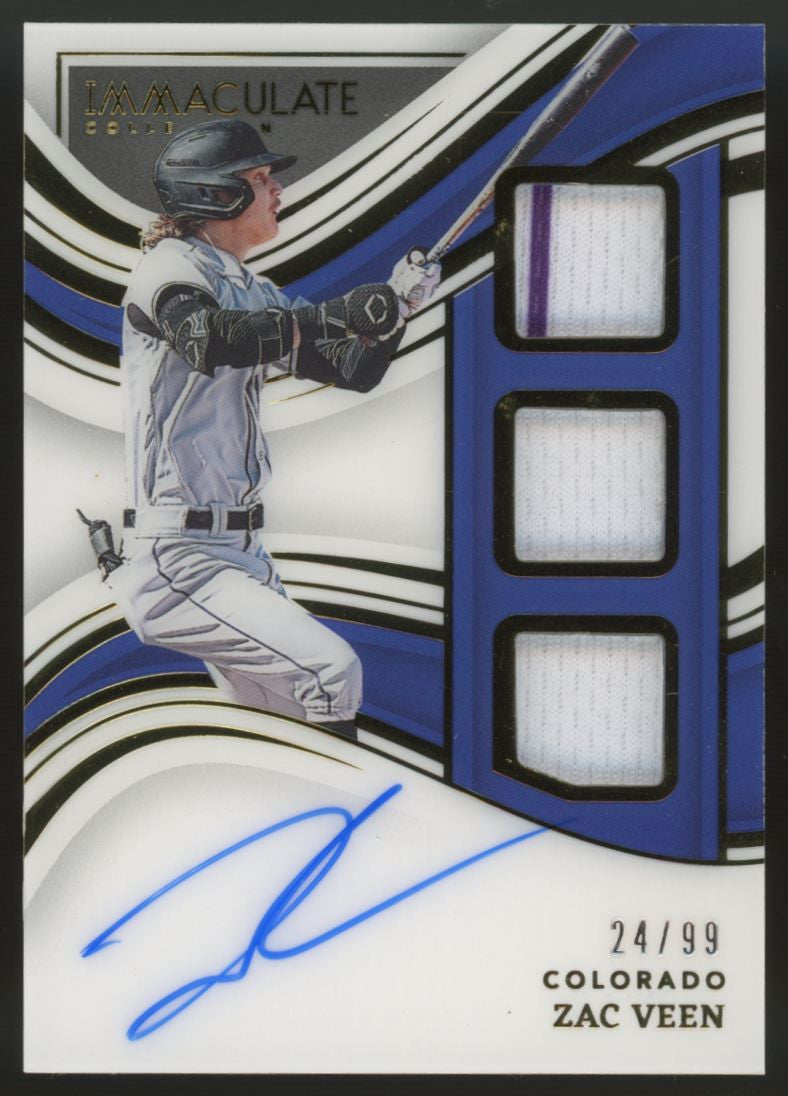 2023 Immaculate Collection Baseball Zac Veen Triple Patch Auto /99 #PTS-ZV