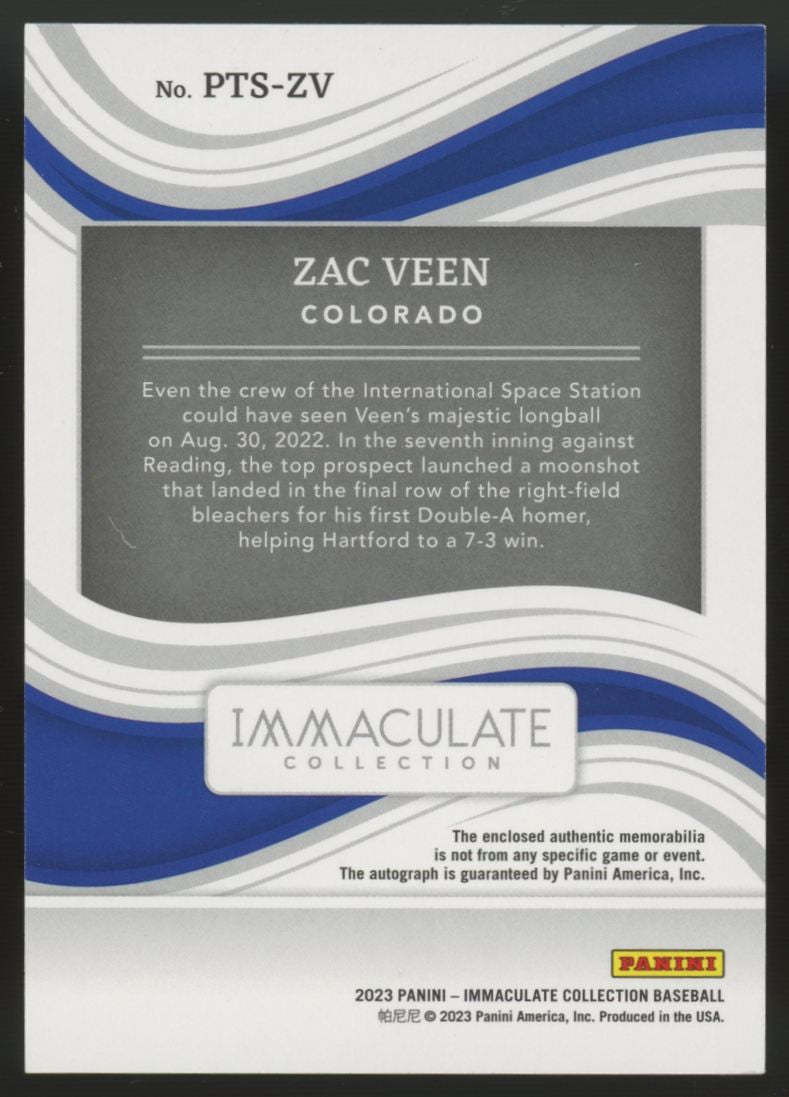2023 Immaculate Collection Baseball Zac Veen Triple Patch Auto /99 #PTS-ZV