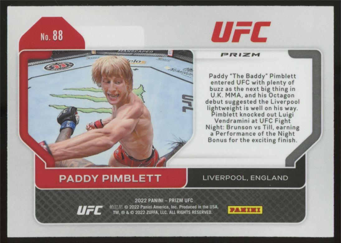 2022 Prizm UFC Paddy Pimblett RC Silver #88