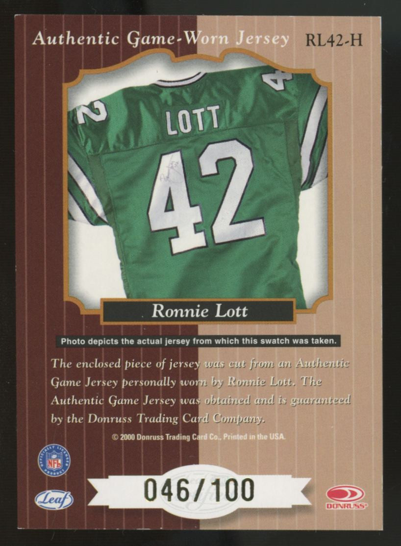 2000 Leaf Certified Ronnie Lott Heritage Collection Patch /100 #RL42-H