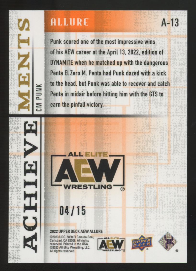 2022 Upper Deck AEW Allure CM Punk Orange Achievements /15 #A-13