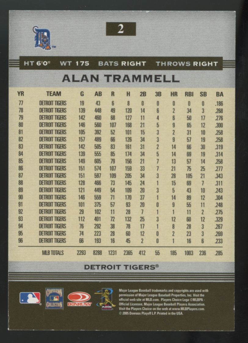 2005 Donruss Greats Alan Trammell Gold Holofoil Auto #2