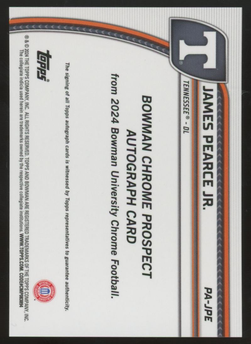 2024 Bowman University Chrome James Pearce Jr. 1st Gold Auto /75 #PA-JPE