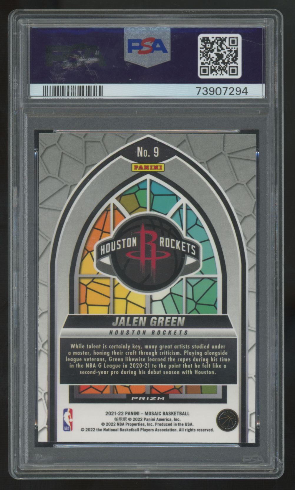 2021-22 Panini Mosaic Jalen Green Stained Glass Prizm SSP #9 PSA 10