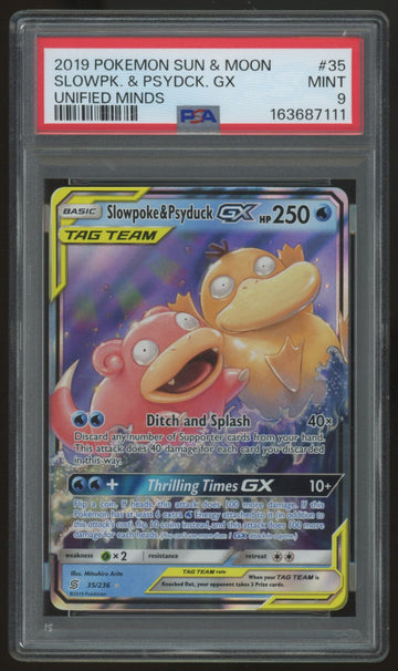 2019 Pokemon Slowpoke & Psyduck GX Unified Minds Holo #35 PSA 9