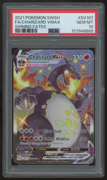 2021 Pokemon Charizard VMax Shining Fates Shiny Full Art #SV107 PSA 10