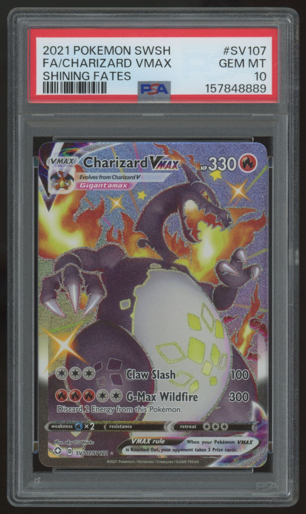 2021 Pokemon Charizard VMax Shining Fates Shiny Full Art #SV107 PSA 10