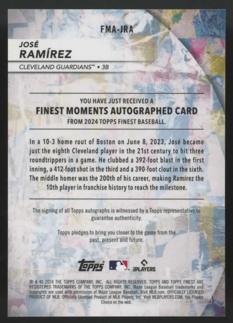 2024 Topps Finest Jose Ramirez Moments Auto #FMA-JRA