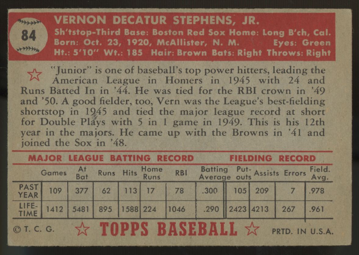 1952 Topps Vern Stephens #84 VG/EX