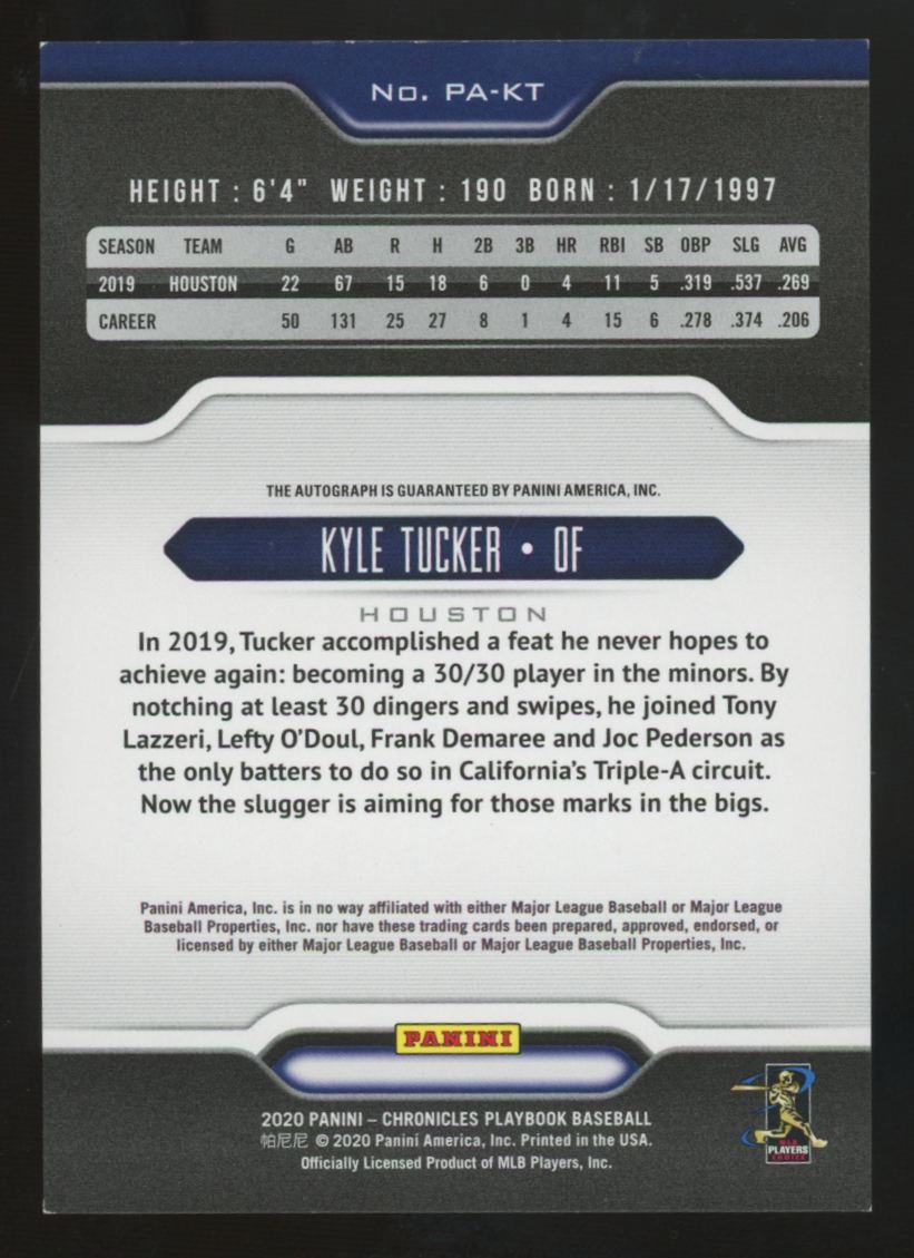 2020 Panini Chronicles Playbook Kyle Tucker Gold Auto /99 #PA-KT