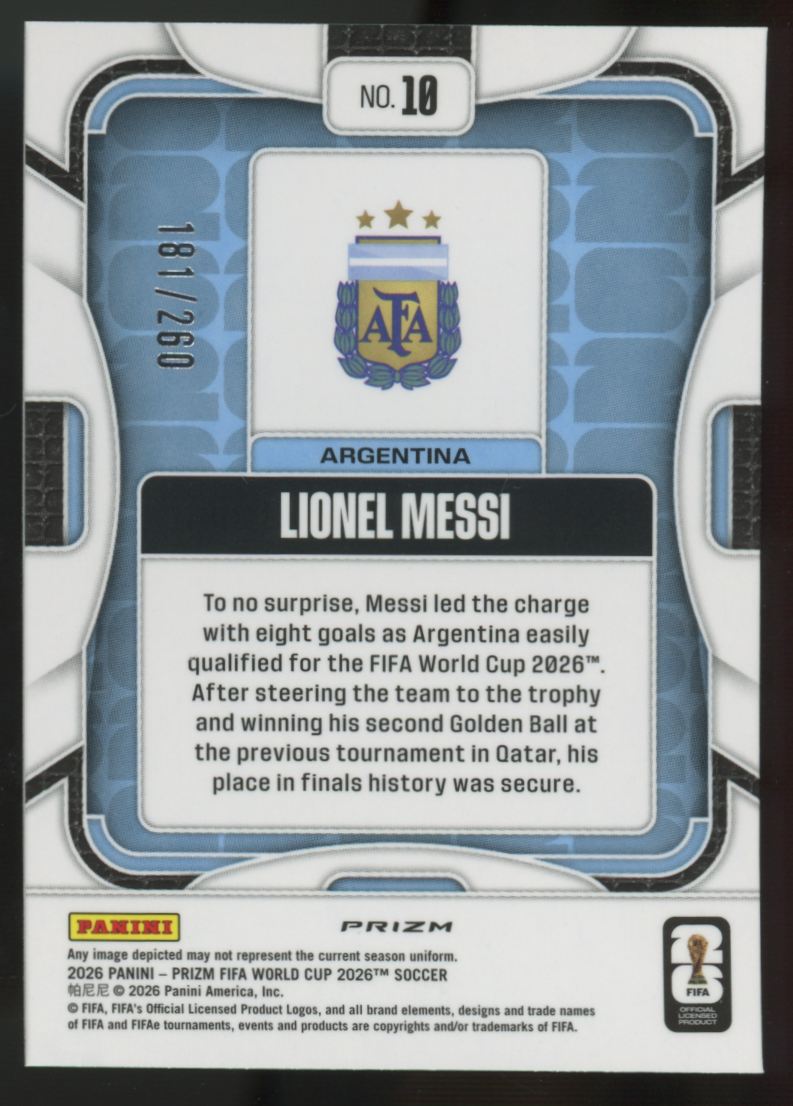 2026 Panini Prizm FIFA World Cup Lionel Messi Orange Laser /260 #10
