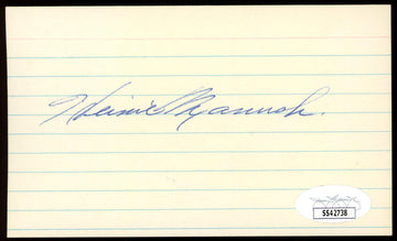 Heinie Manush Signed Autographed Index Card JSA SS42738