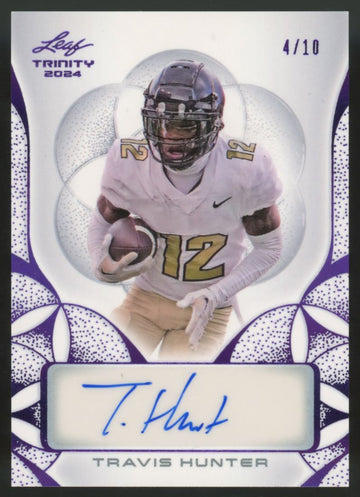 2024 Leaf Trinity Travis Hunter Purple Auto /10 #BA-TH1
