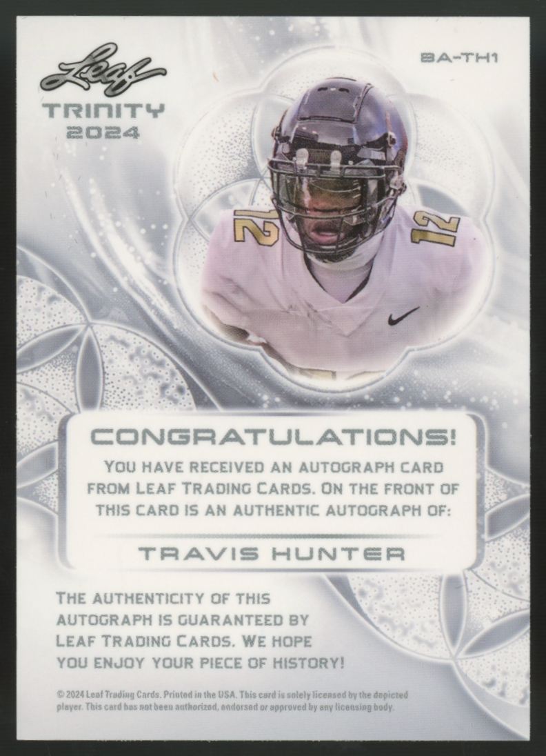 2024 Leaf Trinity Travis Hunter Purple Auto /10 #BA-TH1