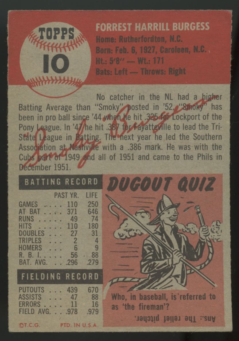 1953 Topps Smoky Burgess #10 EX
