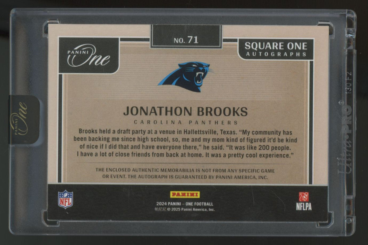 2024 Panini One Jonathan Brooks RC Square One Quad Patch Auto RPA /99 #71