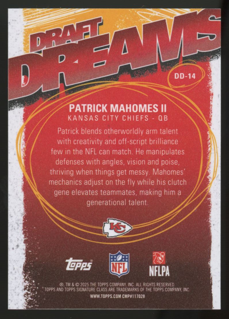 2025 Topps Signature Class Patrick Mahomes II Draft Dreams SSP #DD-14