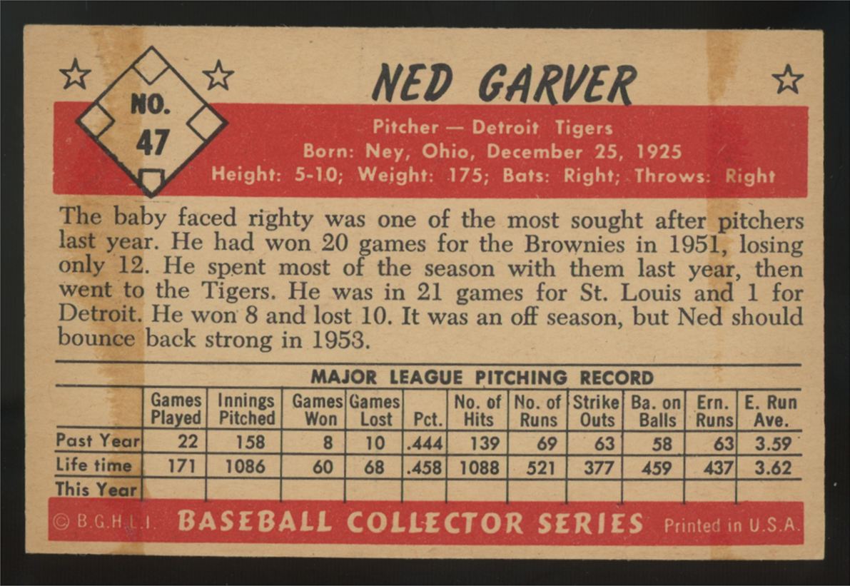 1953 Bowman Color Ned Garver #47 VG/EX