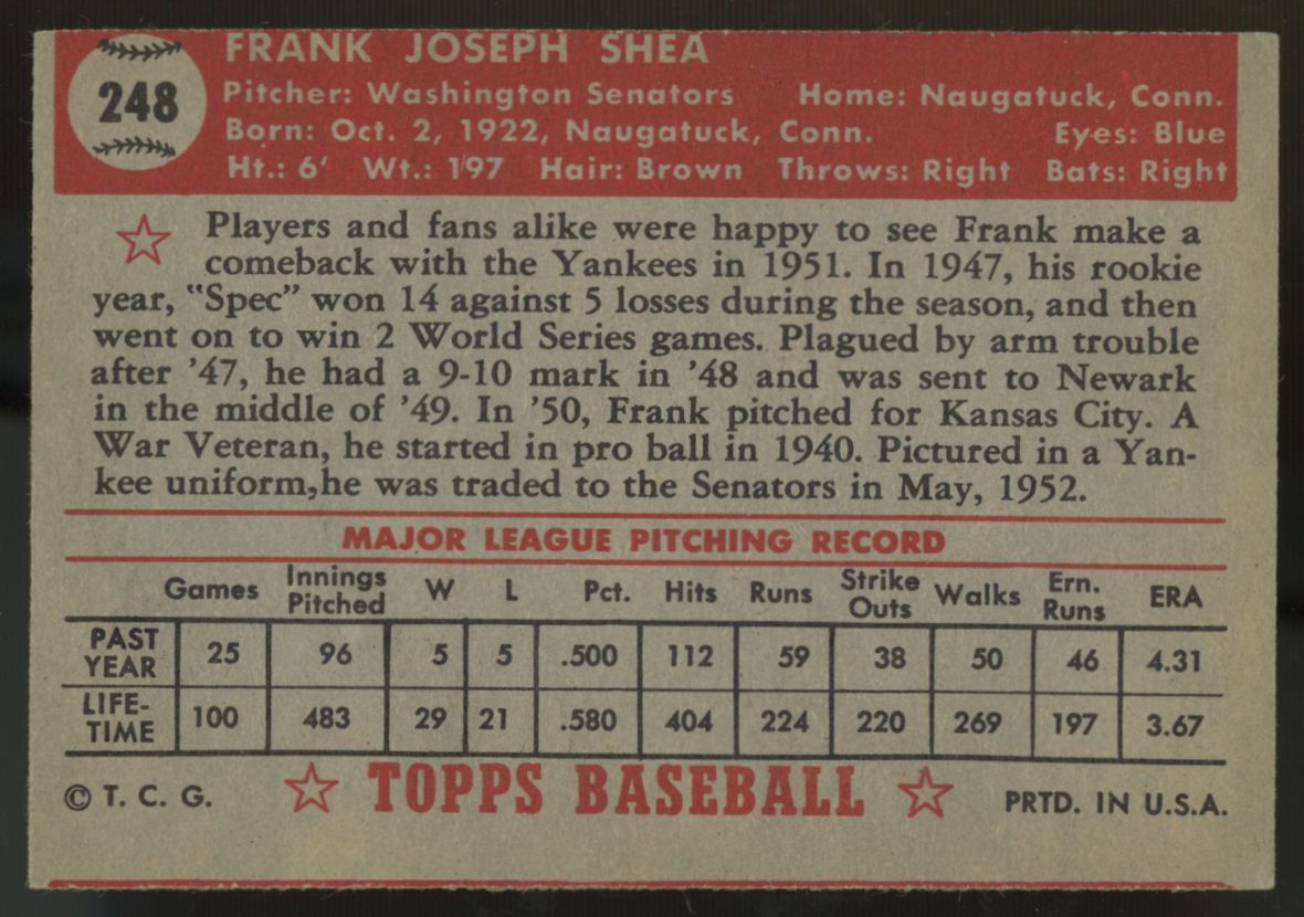 1952 Topps Frank Shea #248 NM