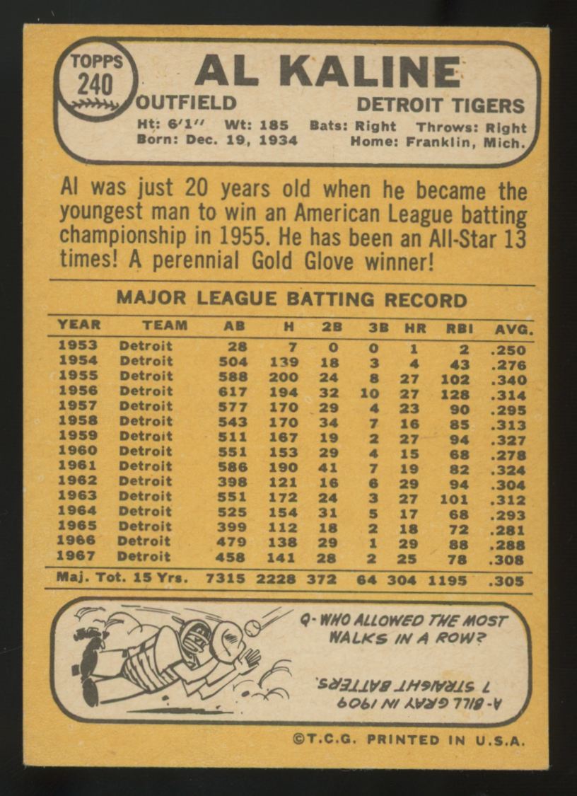 1968 Topps Al Kaline #240 EX "A"