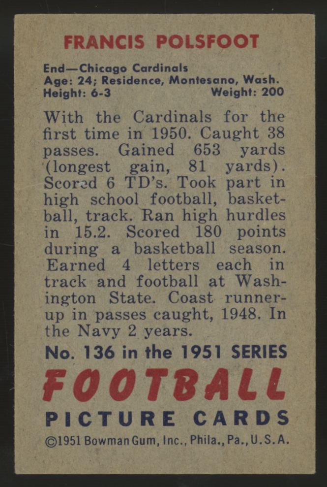 1951 Bowman Francis Polsfoot #136 EX-MT "A"