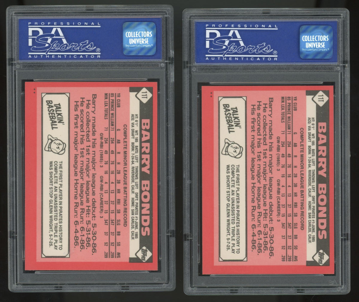 1986 Topps Traded Barry Bonds RC #11T PSA 8 (Lot Of 10)