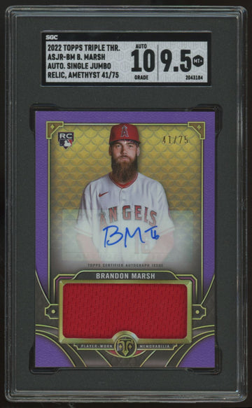 2022 Triple Threads Brandon Marsh RC Patch Auto Amethyst /75 #ASJR-BM SGC 9.5 10