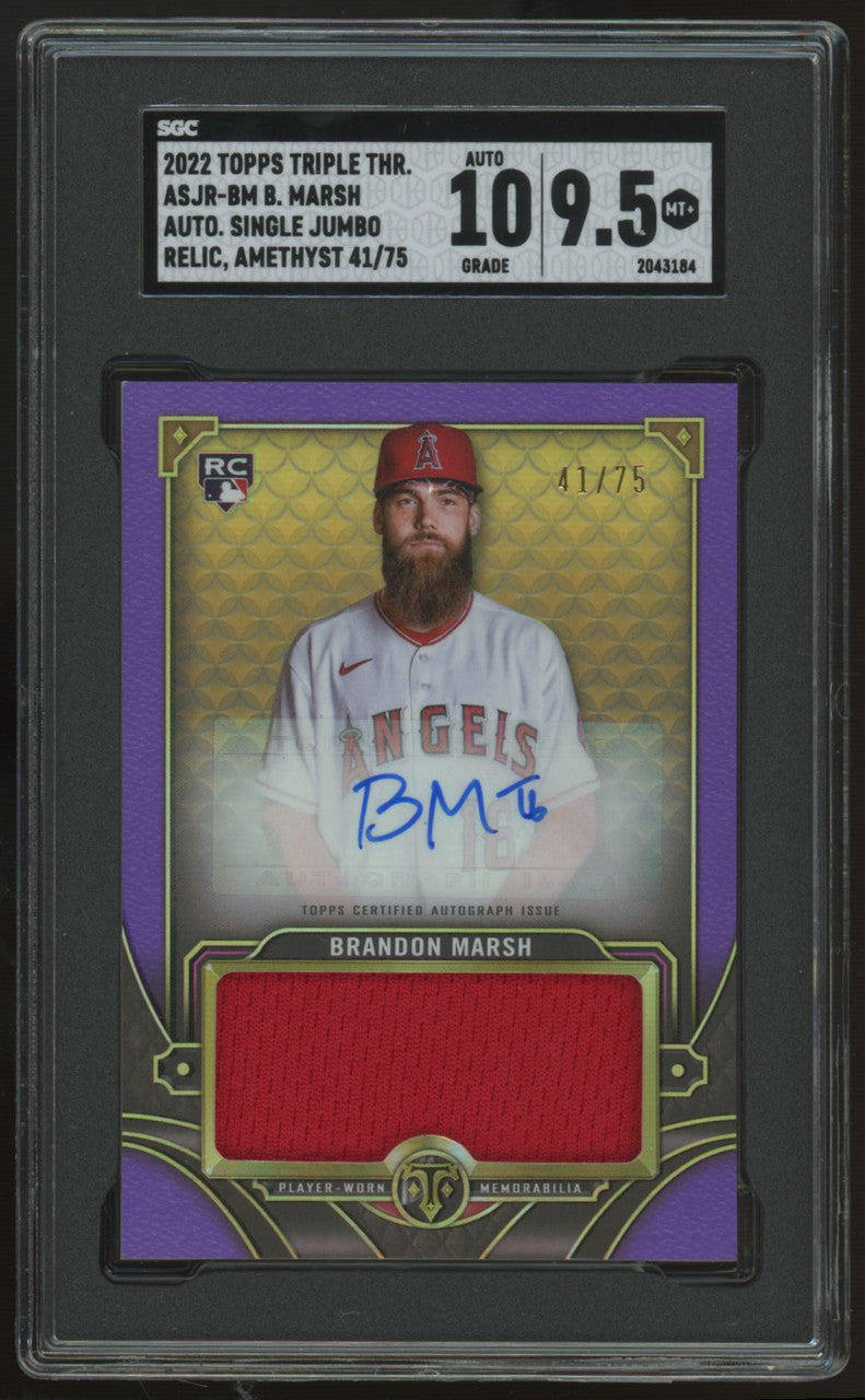 2022 Triple Threads Brandon Marsh RC Patch Auto Amethyst /75 #ASJR-BM SGC 9.5 10