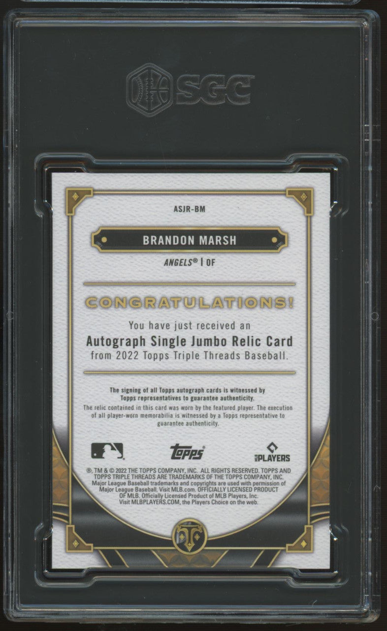 2022 Triple Threads Brandon Marsh RC Patch Auto Amethyst /75 #ASJR-BM SGC 9.5 10