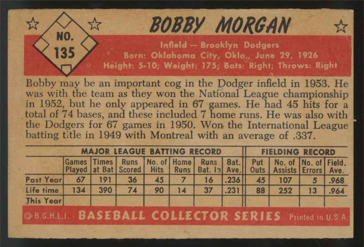 1953 Bowman Bobby Morgan #135 EX "A"