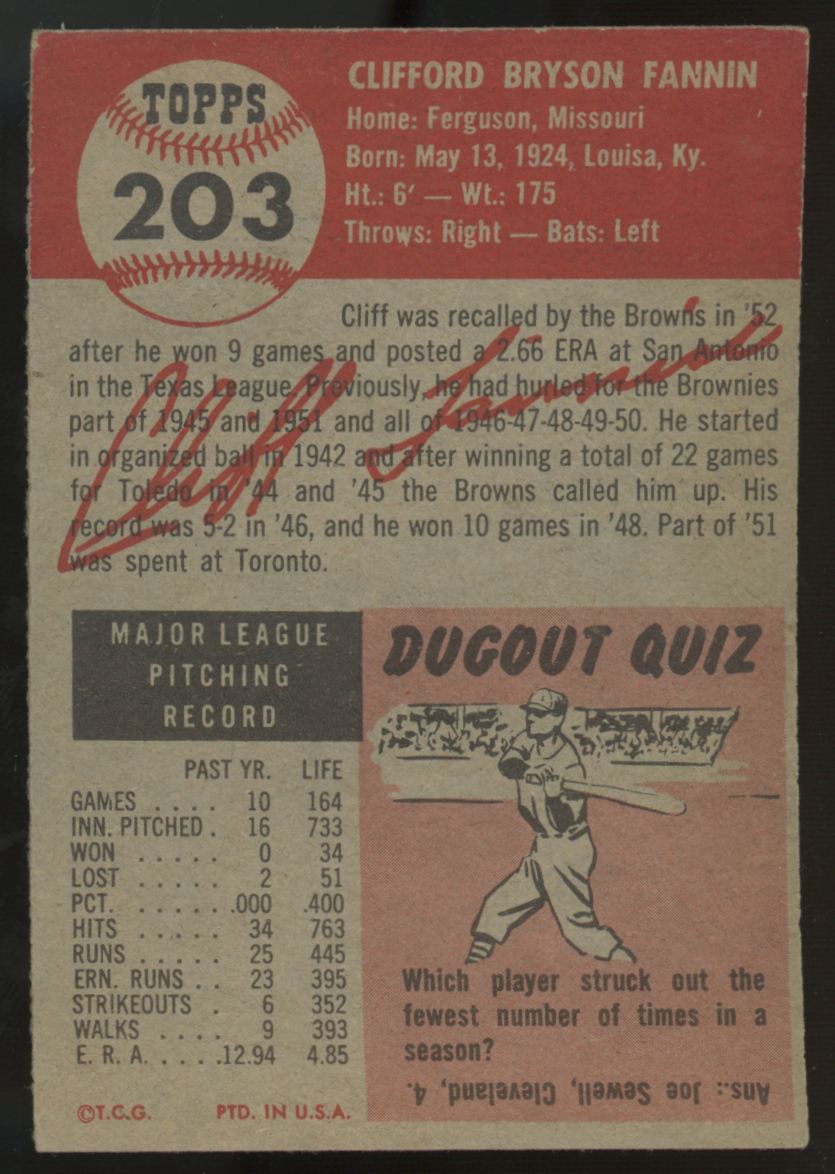 1953 Topps Cliff Fannin #203 Fair