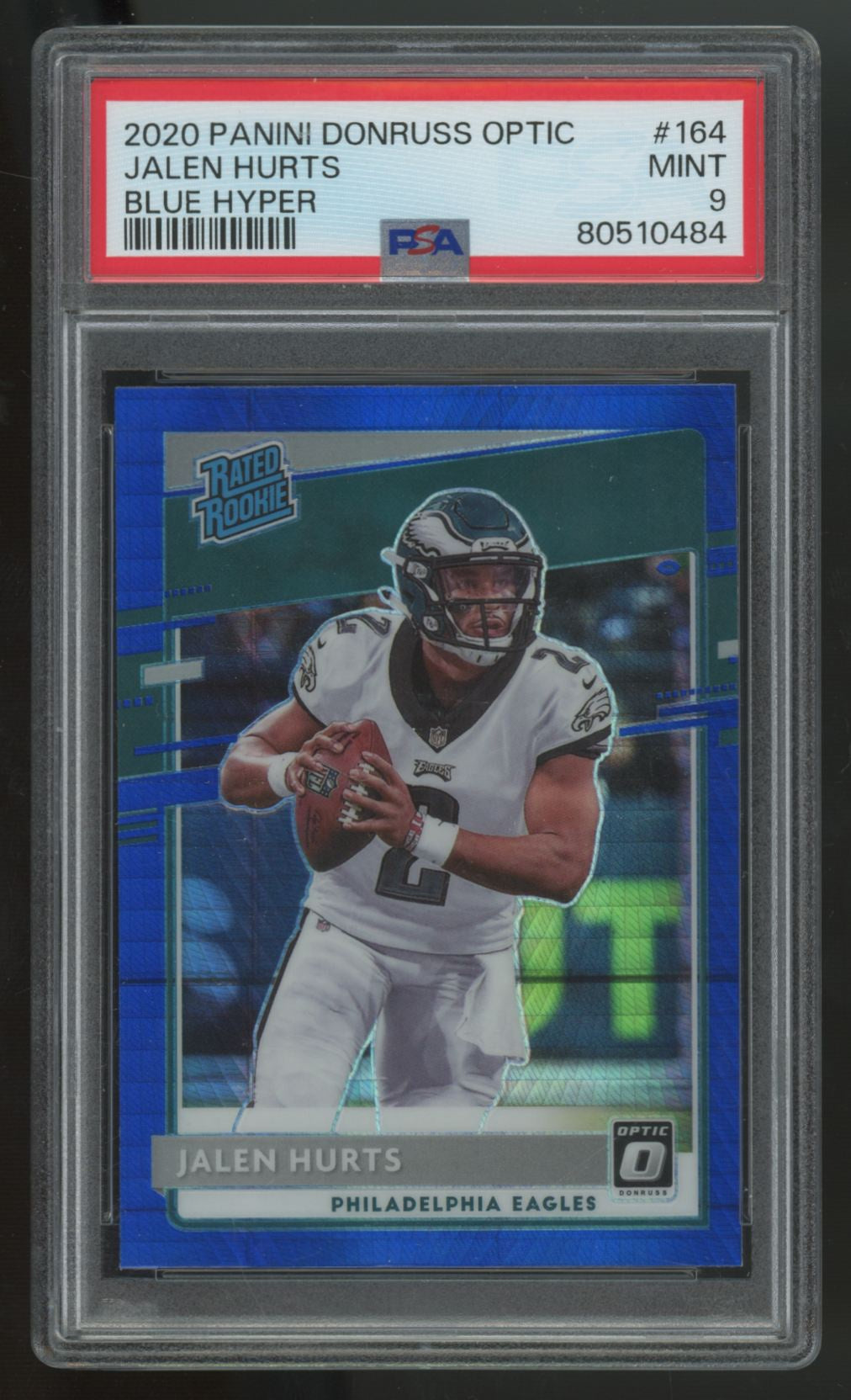 2020 Donruss Optic Jalen Hurts RC Rated Rookie Blue Hyper #164 PSA 9