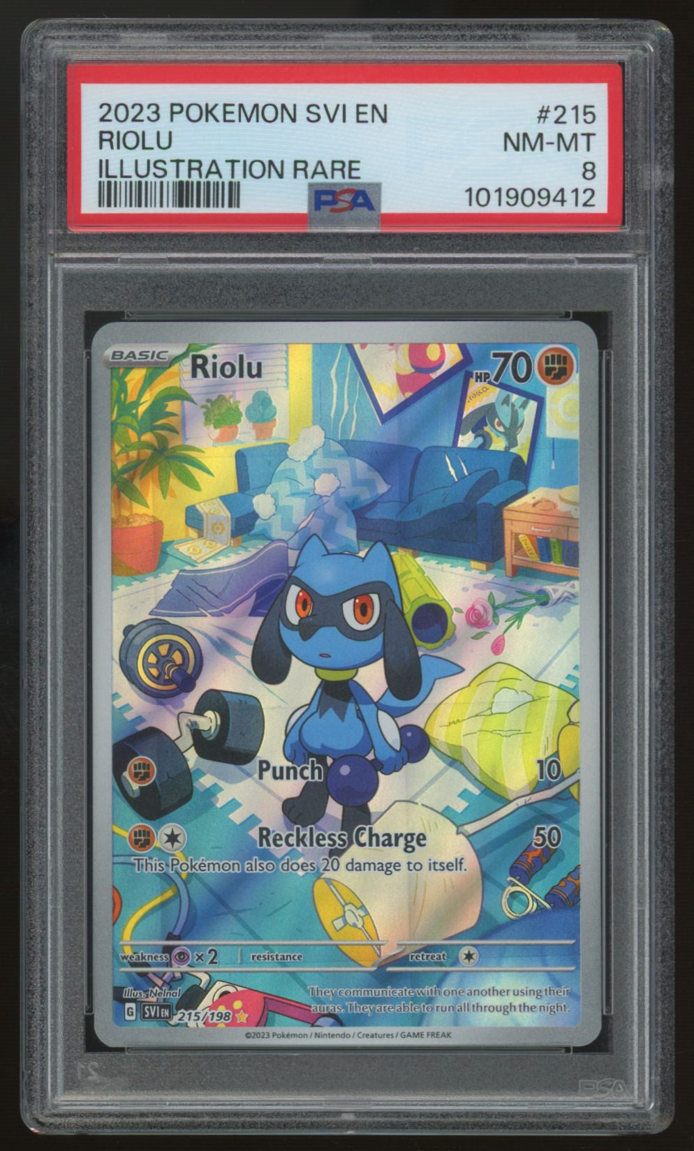 2023 Pokemon Riolu Scarlet & Violet Illustration Rare #215 PSA 8