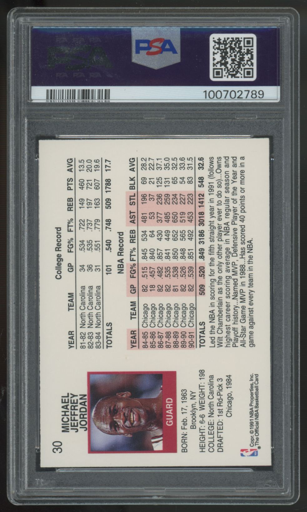 1991-92 NBA Hoops Michael Jordan #30 PSA 9