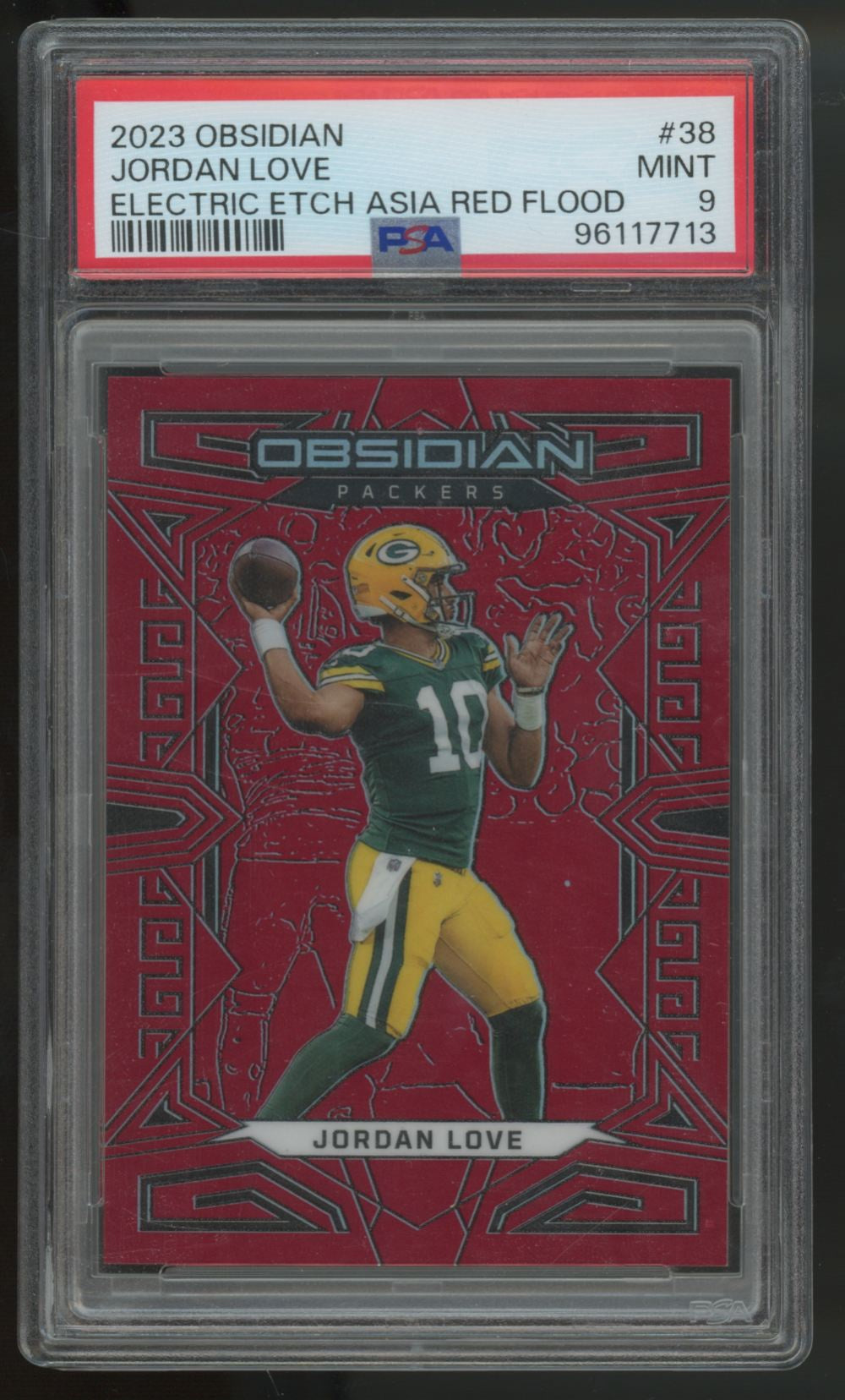 2023 Obsidian Jordan Love Electric Etch Asia Red Flood /90 #38 PSA 9