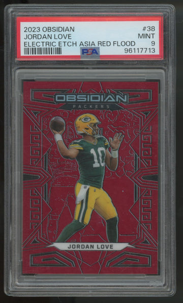 2023 Obsidian Jordan Love Electric Etch Asia Red Flood /90 #38 PSA 9